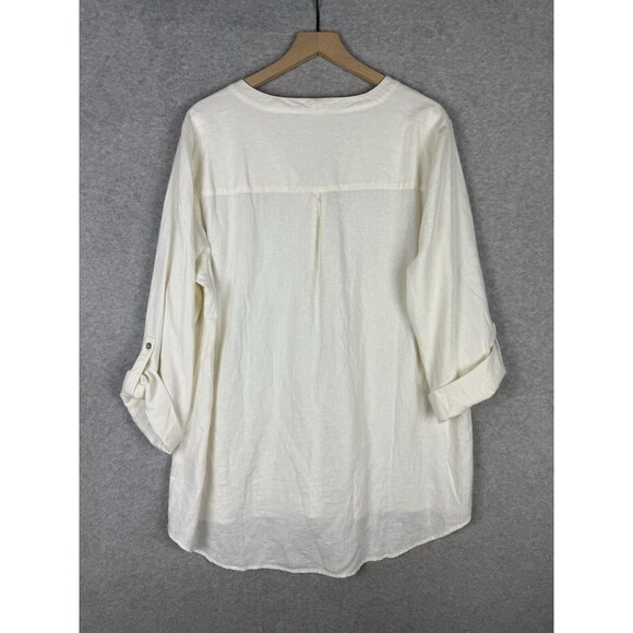 Soft Surroundings Shirt Womens 1X Beige Embroidered Linen Blend Preppy - Picture 7 of 10